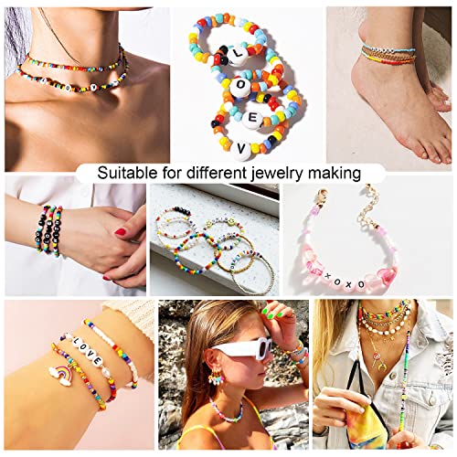 7 Style Letter Alphabet Beads for Bracelets Making, 1380 Pcs Colorful Square Round Letter Beads Kit for Jewelry Making, with Crystal Elastic String