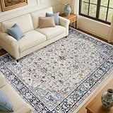 Topfinel Vintage Teppich 200x300cm Blau Boho Kurzflor Teppich Waschbar in Waschmaschine rutschfest Weicher Wohnzimmer Teppiche für Schlafzimmer Esszimmer Büro Groß Carpet Orientalischer Hellblau