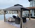 PURPLE LEAF 8’ X 12’ Outdoor Hardtop Gazebo Metal Frame Galvanized Steel Double Roof with Curtains and Nettings for Patio Desk Backyard Bronze