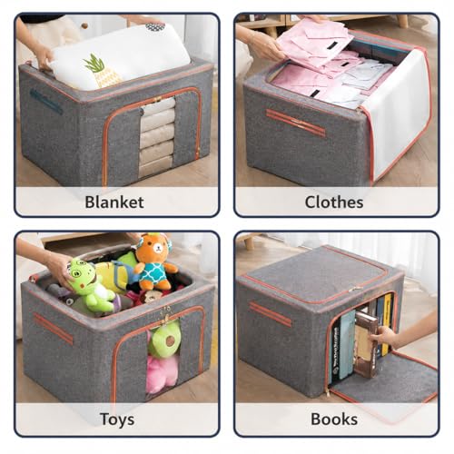 Image of DecorTwist Steel Frame Foldable Storage Box - Wardrobe Organizer for Clothes, Sarees & Blankets | Moisture-Proof Oxford Fabric | 65 Ltr (Pack of 1)