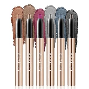 6PCS Lidschatten-Stift-Set, Mehrfarbig, Wasserdichtes Cremiges Langanhaltendes Augen-Makeup, Natürliche & Schimmernde Farbtöne Konturen-Stift, Frauen-Make-up-Set (#B)