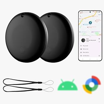 Bluetooth Tracker Android - 2 Pack, Item Finders Locators Work with Google Find My App Only for Android, Tracker Tag for Keys, Luggage, Backpack, Wallet, Vehicle, Pets Black