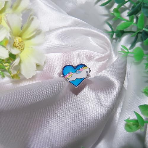 Cute Unicorn Horse Color Change Heart Mood Ring Gift for Girls Size Adjustable4