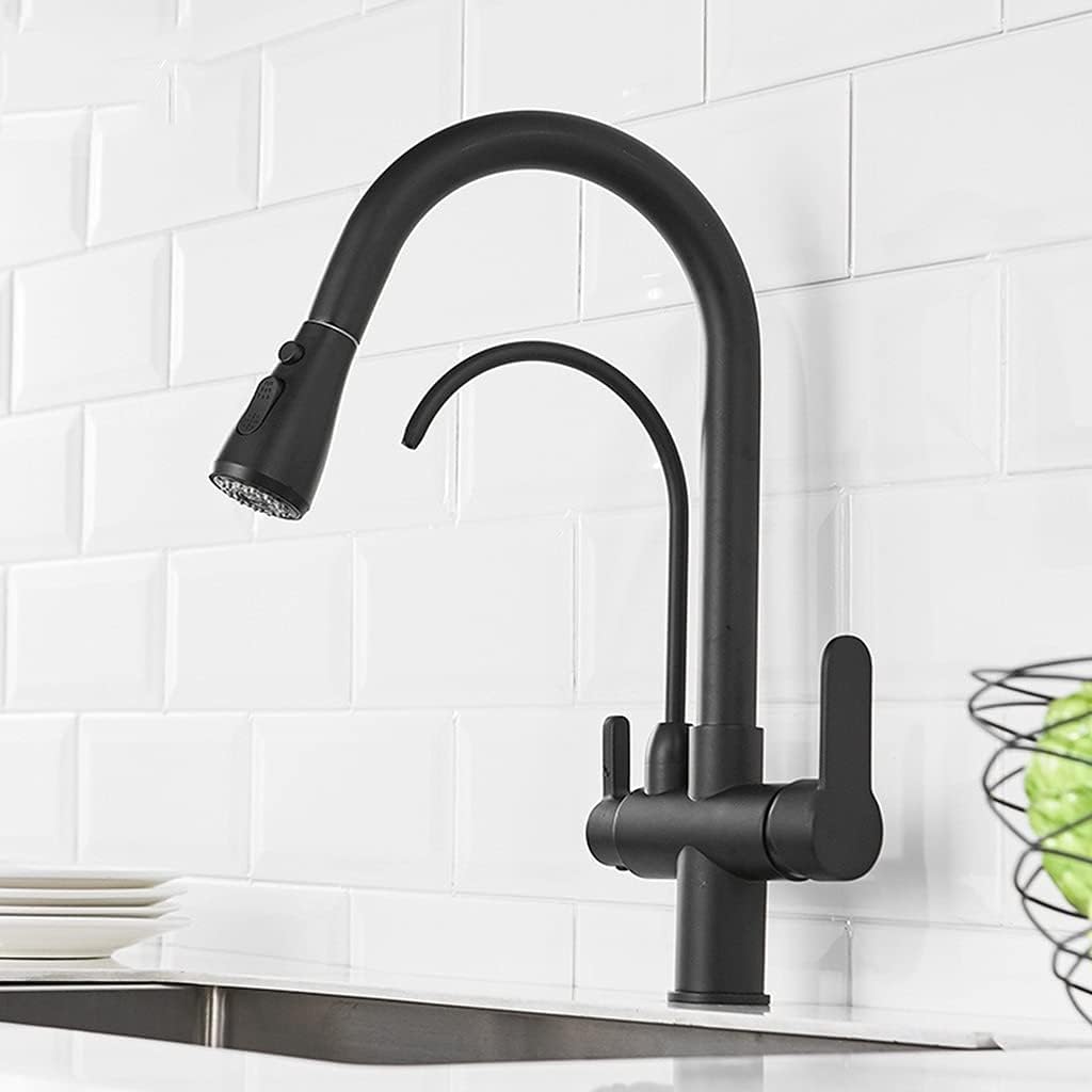 Faucet for Bar Farmhouse Commercial, Black Kitchen Filter Sink Pull Down Out Taps, Swivel Multifunction Water Outlet Mixer Tap