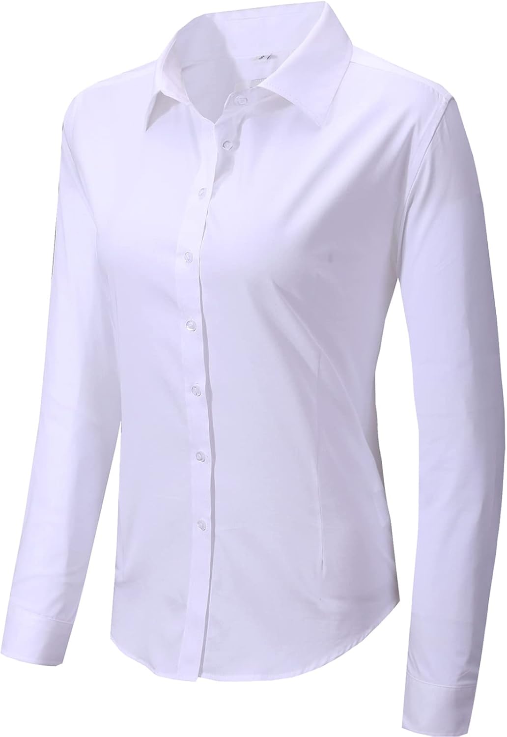 Womens Button Up Shirts Slim-Fit Long Sleeve Stretch Cotton Basic Work Shirt - Image 2