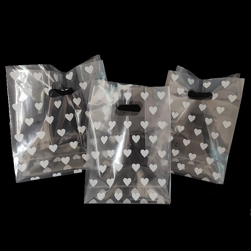 Gift Bags 50Pcs with Handle Heart Plastic Gift Bag Christmas Wedding Party Gift Bag Baking Dessert Candy Cake Packaging Bag (Size : 17x5x30cm)
