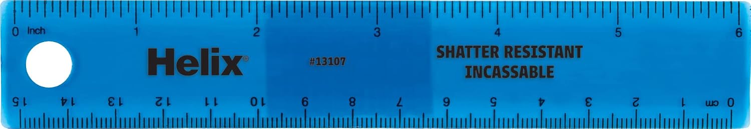 Helix Standard Ruler 6 Inch / 15cm, Assorted Colors (13107)
