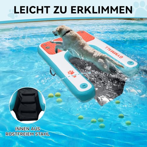 GYMMALL Aufblasbare Hundeplattform Blau 82x120cm, Rampe Hund für Boote, Hunde Pool, Seen und Meer, rutschfeste Sicherheitsplattform bis 90kg, Eva-Hunderampe mit Schwimmleiter