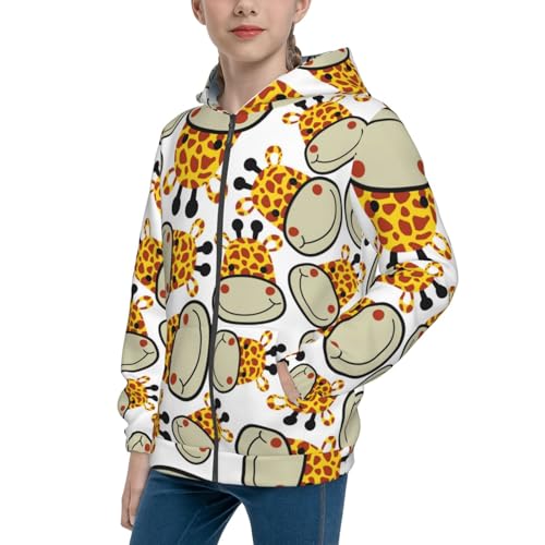Giraffes Head Kids Pullover Hoodies Boys Zip Up Sweatshirts Girls Athletic Clothes with Pocket