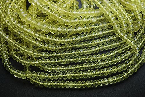 Quartz citron vert facetté 3mm perle naturelle en fil de 14" pour création bijoux
