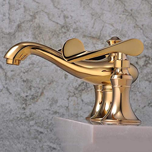 Robinet doré à trois trous de luxe pour une salle de bains élégante