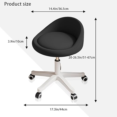 Miniatura 2 de Taburete con ruedas – Asiento giratorio ergonómico, altura ajustable, ruedas ultra silenciosas, cojín acolchado de piel sintética, para salón, Negro