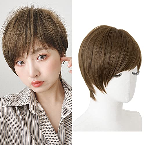 BRIGHT LELE Short bob Wigs for Woman Nature full Asymmetry Side bang Wig for Daily Party Synthetic Cosplay Wig 13Inch HF1284-KB/M