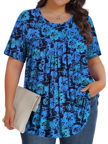 Image of Tencede Womens Plus Size Tops Tunic Short Sleeve Crew Neck Shirts Casual Soft Blouse 1X-5X