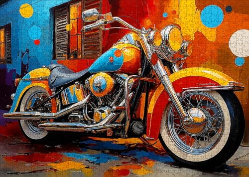 Vibrant Retro Motorcycle 1000 Piece Jigsaw Puzzle for Adults