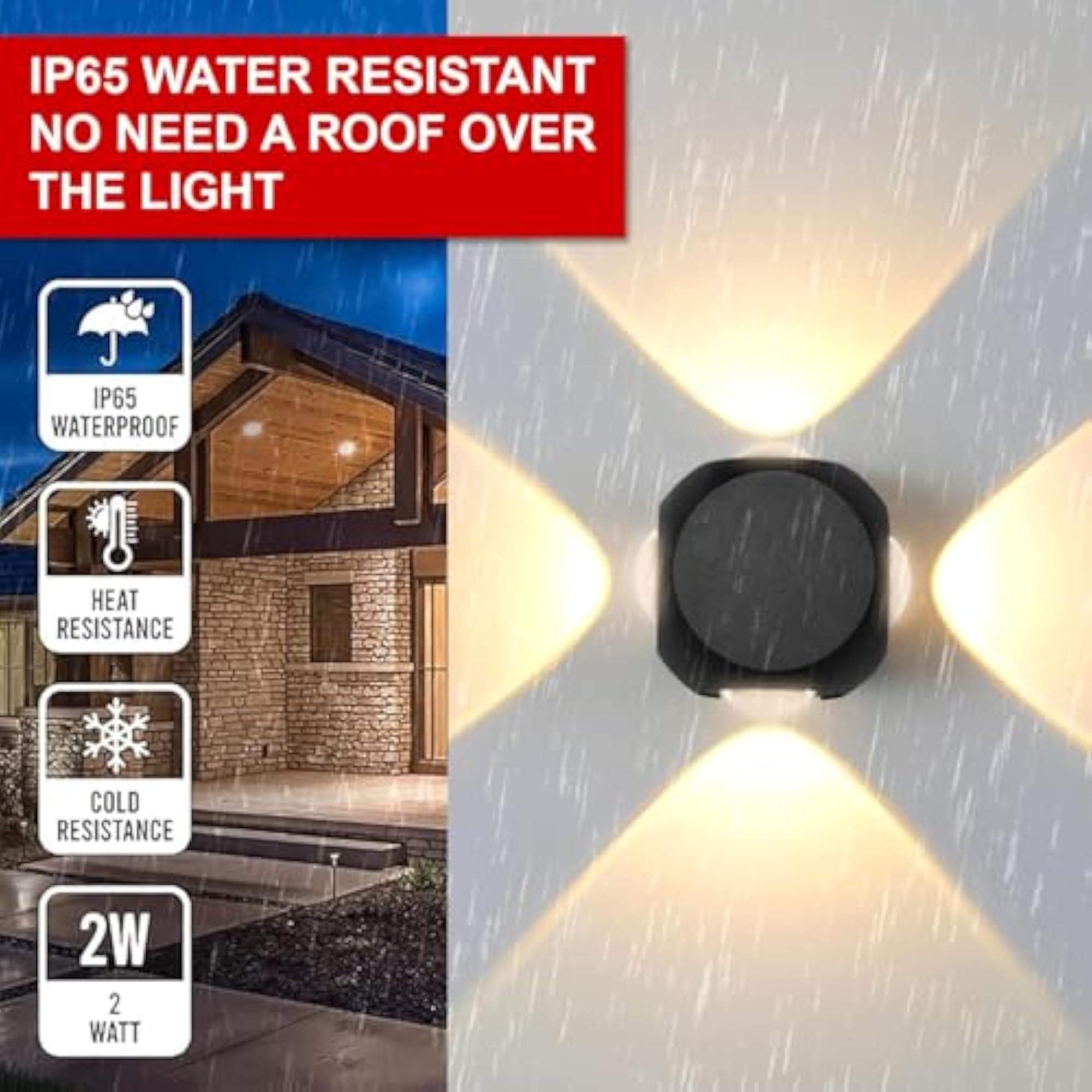5W LED Outdoor Wall Light, IP65 Waterproof Up Down 4 Way Wall Lamp