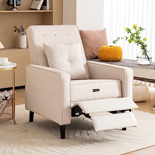 GTQuality Modern Tufted Back Fabric Recliner, Mid Century Chaise Lounge, Adjustable Accent Chair for Living Room, Bedroom, Office(Cream)