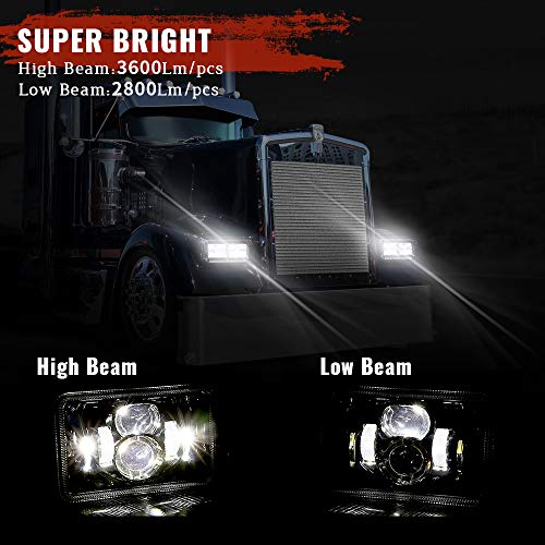 Image of BICYACO 4 PCS DOT 4x6 Inch LED Headlights Rectangular Replacement H4651 H4652 H4656 H4666 H6545 Compatible with Peterbilt Kenworth Freightliner Ford Probe Oldsmobile Cutlass