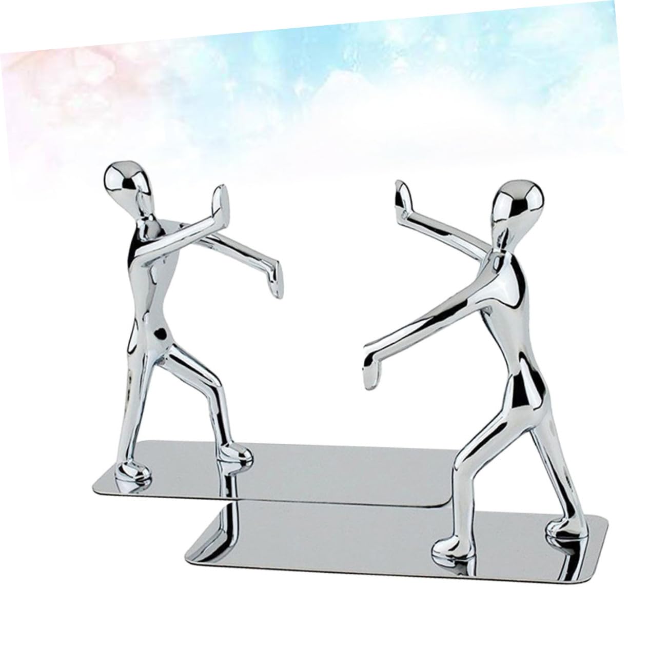 Buchstützen aus Metall in Kung Fu Form, 2 Stück, Silber