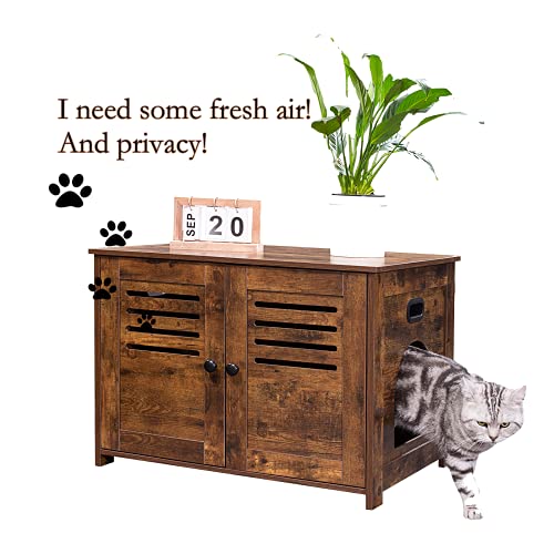 DINZI LVJ Litter Box Enclosure, Cat Litter House with Louvered Doors, Entrance Can Be on Left or Right Side, Spacious… - Image 3