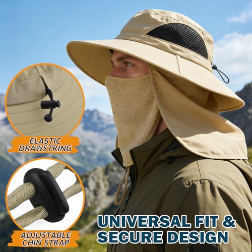 Image of Wide Brim Sun Bucket Hat, Waterproof Boonie Hat for Men & Women | UPF 50+ UV Protection, Adjustable Fit, Chin Strap & Sweatband, Foldable Durable for Fishing Hiking Garden Beach