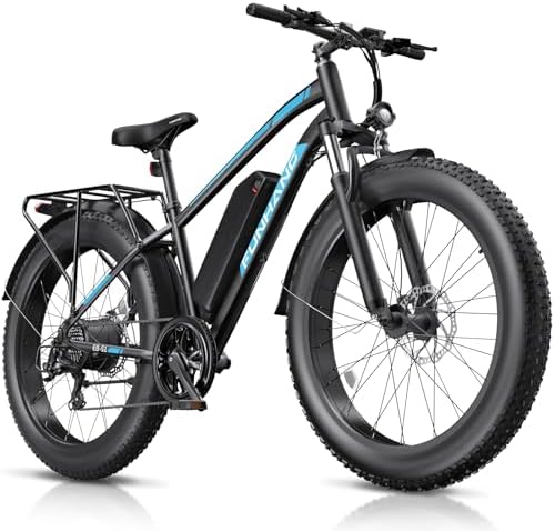 Funhang Electric Bike for Adults, 1000W Peak Ebike, 25MPH 60Miles Electric Mountain Bike, 26" Fat Tire Electric Bicycle with 48V 13AH Battery, Front Suspension,7 Speed, Rear Rack, UL 2849 Certified