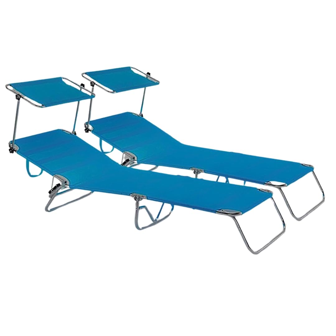 Nakloe - Pack 2 tumbonas - Tumbonas Jardin Exterior - Toldo Regulable - Tumbona Plegable - Tumbonas Piscina - Estructura de Acero Inoxidable (Azul)