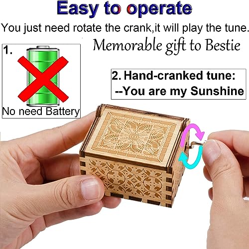 Wooden Music Box for Bestie,Sister,Best Friend,Hand Crank Melody You Are My Sunshine,Engraved Wood Musical Box,Vintage Gift to My Bestie,Mum,Women on Birthday,Christmas,Valentine’s Day,New Year - Image 4