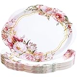 Fancy Land 24 Pcs Floral Oval Paper Plates 10 x 12 Inches Spring Disposable Dinner Platters Heavy Duty Dinnerware Bulk Tea Party Wedding Supplies Decor