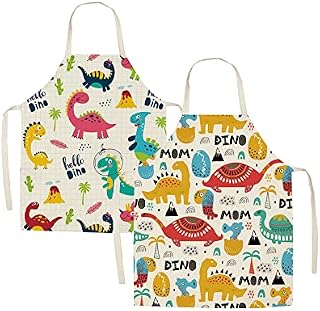 2 PCS Kids Apron, Adjustable Cartoon Kids Apron, Linen Kids Cooking Aprons for Drawing, Painting, Baking, Cooking Party Favors