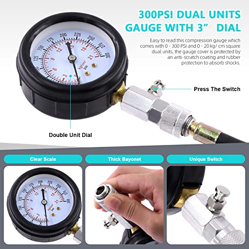 Cimeton 10Pcs Engine Compression Tester Kit With Cylinder Pressure Gauge, Spark Plug Tester And 32 Blades Steel Feeler Gauge Dual Marked Standard Metric & Imperial Measuring Tool For Car, Motorcycle #TOP3