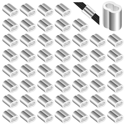 Flintronic 60PCS Wire Rope Crimping Loop Sleeves, M3 Aluminum Sleeves Clips, Double Hole Fittings Cable Crimps Sleeves for 3mm Wire Rope Clips and cable