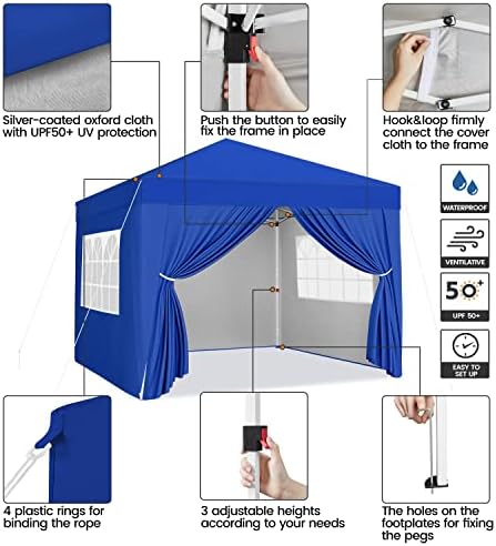 Yaheetech Pop-Up Gazebo 3x3m with 4 Removable Side Panels, Waterproof Silver-costed Oxford Marquee Canopy with Wheeled Bag & Sandbags, Metal Frame Shelter Tent for Outdoor Garden Party Camping, Blue