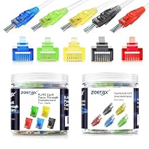 Cat5e Cat6 RJ45 Pass Through Connectors & Strain Relief Boots 100-Pack 100 Connectors + 100 Boots - EZ Crimp Modular Plugs for Solid/Stranded UTP Ethernet Network Cables