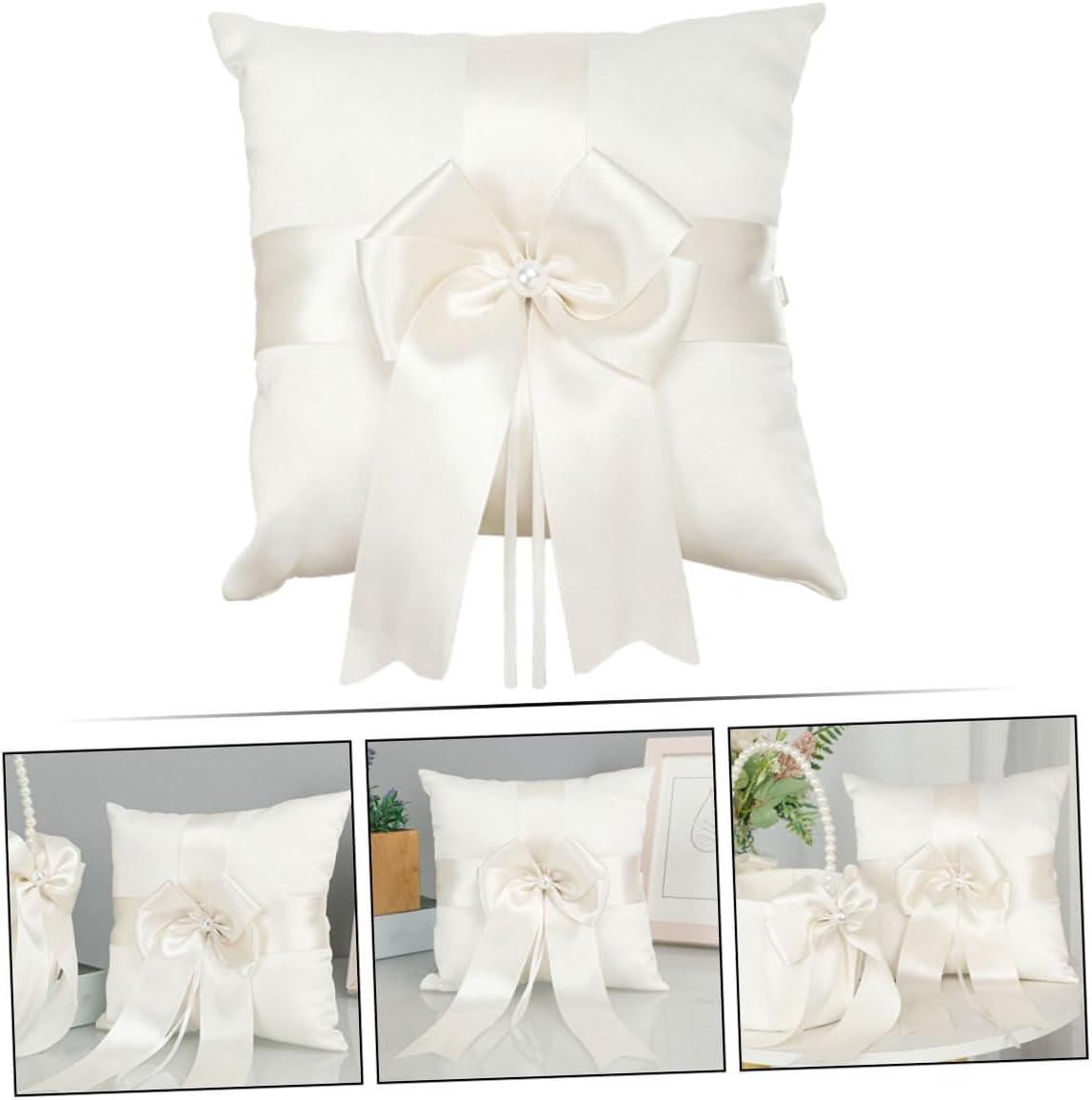 MAGICLULU Wedding Ring Pillow Bow Cushion for Engagement and Wedding Party, Ceremony Ring Bearer Pillow for Proposal and Bridal Use