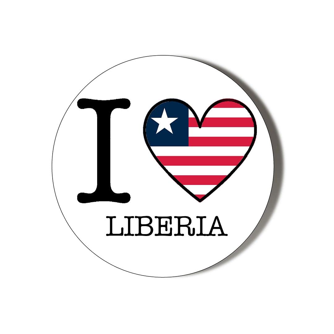 Gift Insanity White I Love Liberia Flag Heart Shaped Design 38Mm Round Fridge Magnet
