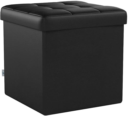 Miniatura 19 de B FSOBEIIALEO Asiento otomano de almacenamiento con reposapiés de piel sintética, color marrón, 12.6 x 12.6 x 12.6 pulgadas (paquete de 2)