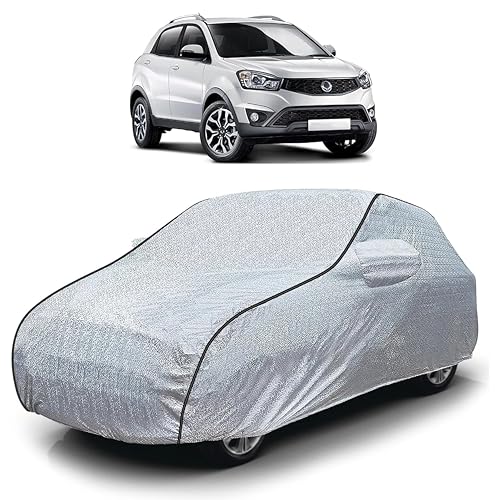 Image of Sulfar 100% Waterproof Car Body Cover Compatible with Mirror for SsangYong Korando (Triple Stitched, Full Bottom Elastic, Magic Silver with Black Piping)