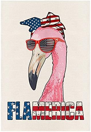 MONORD American America Flag Flamingo 4th Fourth of July Flamerica Garden Flag Vertical Double Sided, Summer Patriotic Independence Day USA US Flag Yard Outdoor Decor 12.5 x 18 Inch