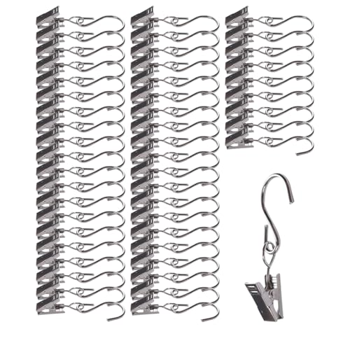 Yicoovey Pack of 50 Curtain Clips, Metal Curtain Hooks, Curtain Fasteners with S Hooks, Home Decoration