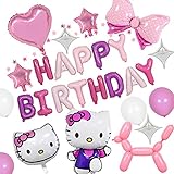 🎀【Material de alta calidad】- los globos de cumpleaños de Hello kitty están hechos de látex de alta calidad, papel de aluminio, sello más fuerte y duradero, soporte de helio o aire.