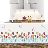 vinilos decorativos flores negras decalmile pegatinas de pared flor de tulipán son perfectas para decorar la oficina, la sala de las niñas, el comedor y el fondo del sofá tv.
