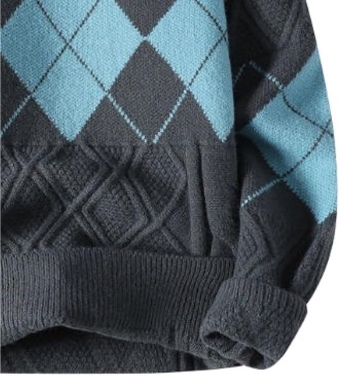 Men's Plaid Pattern Color Blocking Round Neck Sweater Plus Size Knitted Sweaters