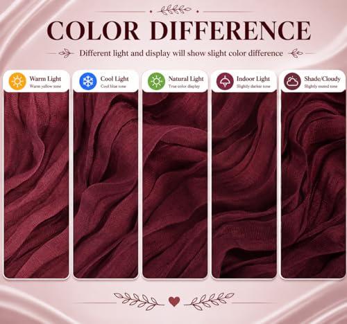 12 Pack Burgundy Cheesecloth Table Runner 17x108 Inch Boho Rustic Semi Sheer Gauze Cheese Cloth Table Runner for Wedding Bridal Shower Baby Shower Party Farmhouse Dining Table Decor by GRYSERIN - Used condition - Image 6