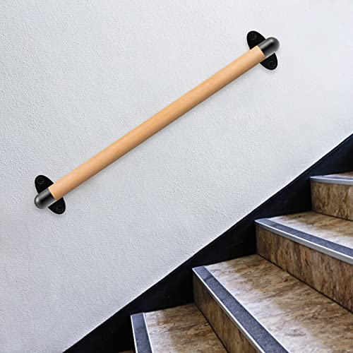 SELEWARE 36 Inch Wooden Handrail Indoor Stairs Handrail Wall Mounted Handrail w/ Robust Metal Brackets, Barrier-Free Stair Grab Bar for Elderly, 1.3 Inch Round by SELEWARE - Image 7