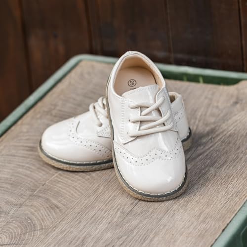 Image of Meckior Toddler Boys Girls Dress Shoes Little Kid Oxford Shoes Wedding Church Dress Shoes PU Leather Lace Up School Uniform Loafer Flats