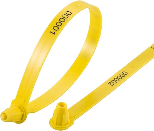 Paquete de 200 sellos de plástico amarillos para camiones con bloqueo de lazo, a prueba de manipulaciones, cada sello está numerado secuencialmente