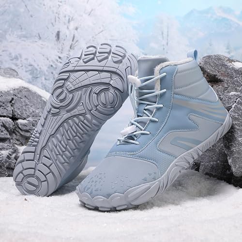 Image of Winter Footwear Barefoot Shoes Women Men Zero Drop Barefoot Hiking Boots Slip On Warm Waterproof Snow Boot Minimalist Wide Toe Ankle Booties Five Finger Hike Shoes Outdoor