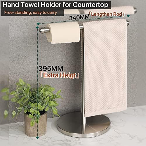 Mooche Hand Towel Holder Stand Countertop Towel Holder for Bathroom Kitchen, Stainless Steel T-Shape Towel Rack Tea Towel Holder with Heavy Duty Round Base, GKN4030-LS