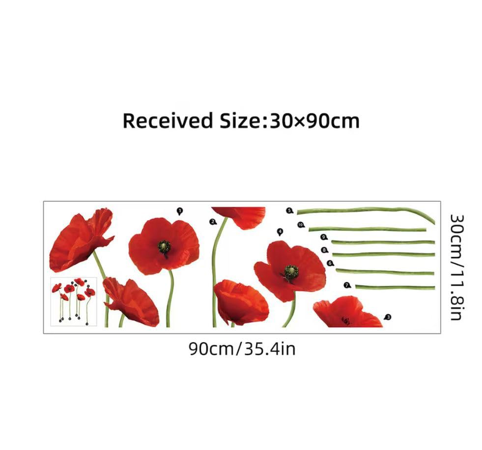 PICASSO SIGNAGE Red Flower Wall Decals Peel and Stick Floral Wall Stickers Removable Wall Art for Home Bedroom Living Room Decor 4